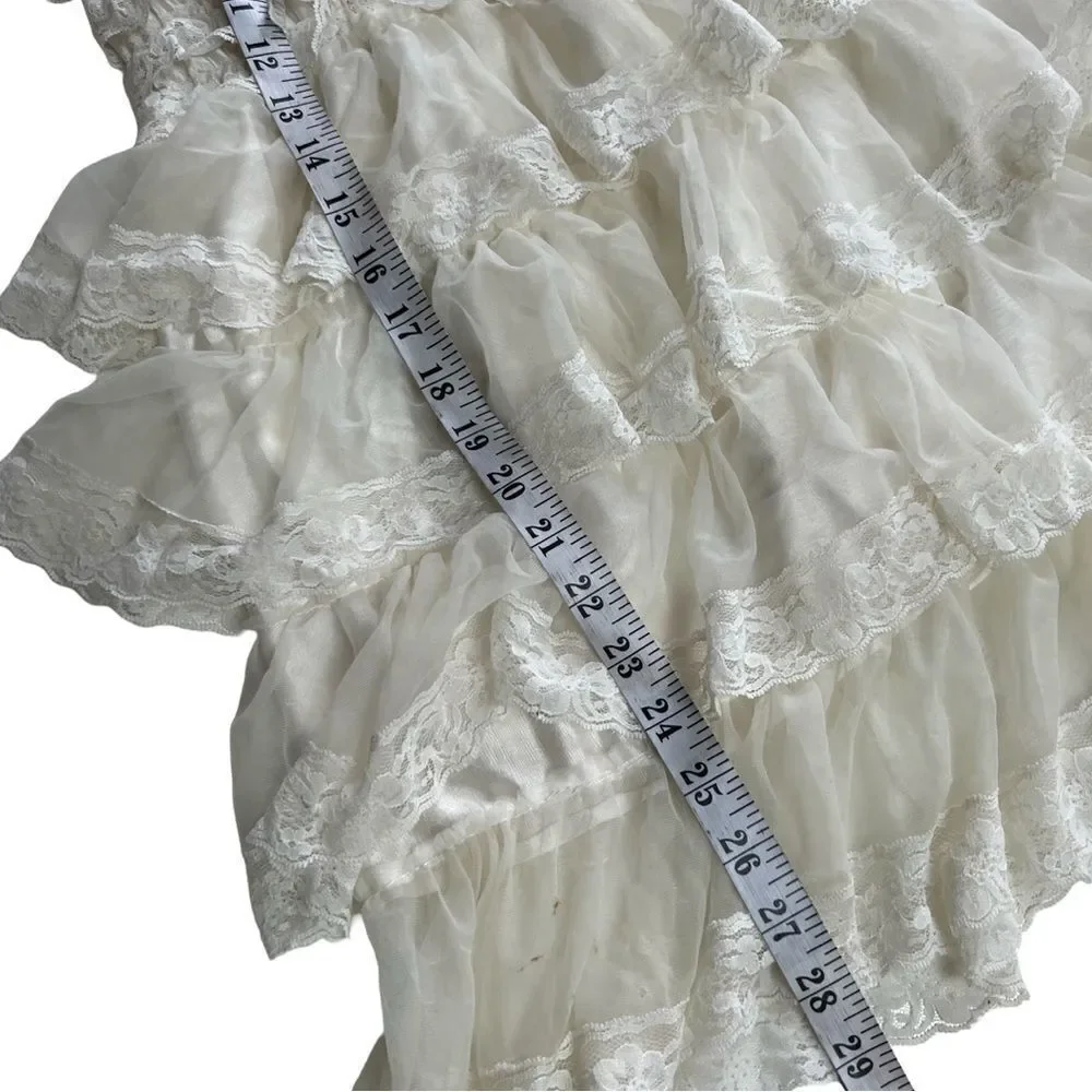 Girls Vintage 1990s Cream Tiered Lace Cottagecore Dress